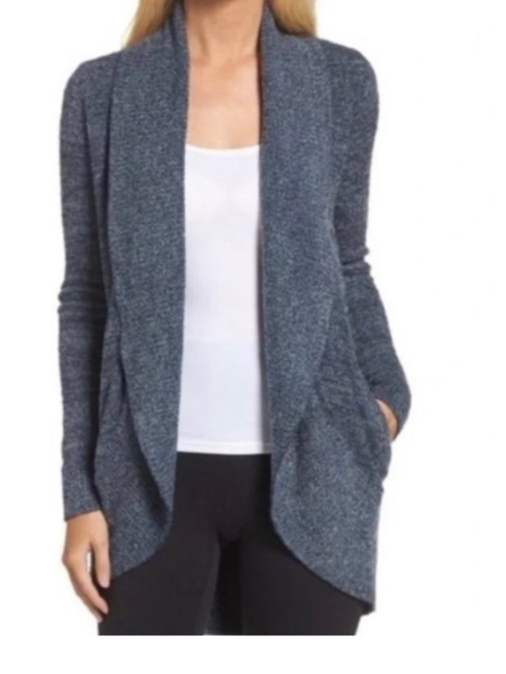 Barefoot Dreams Open-Front Longline Cardigan - Heather Gray blue size XS